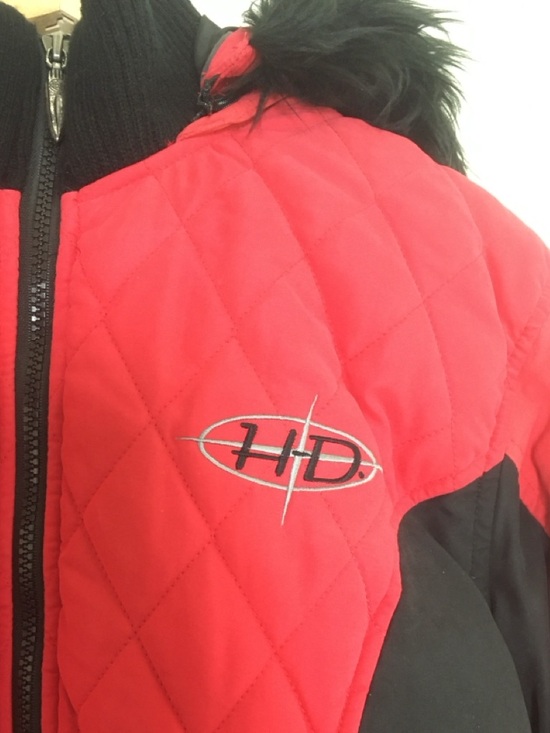 Harley Davidson | Red Quilted Hooded Jacket with Black Panels and Faux Fur - Picture 7 of 14
